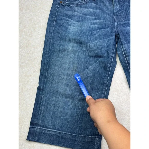 7 For All Mankind Denim Bermuda DOJA Jeans Dark Wash Capri Knee Shorts Size 30 - Picture 9 of 9